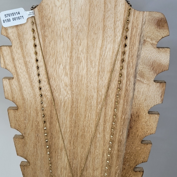 NWT Free People Route 66 layered necklace in Dark Green / Olive in Gold - Picture 3 of 9